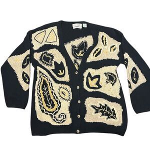 Segrets Sun Prints 80's Grandma Cardigan Geometric Hand Made Sweater Large